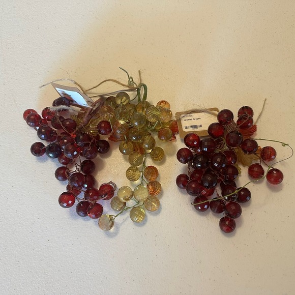 Set/3 Red & Yellow, Plastic Lucite Faceted Jeweled Grape‎ Clusters Leaves - Picture 2 of 8